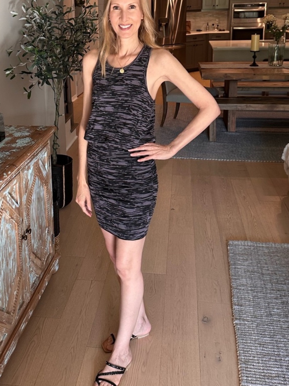 Sundry Gardien Ruched Tank Dress Black Gray Racerback Mini Dress (Size 0/XS)